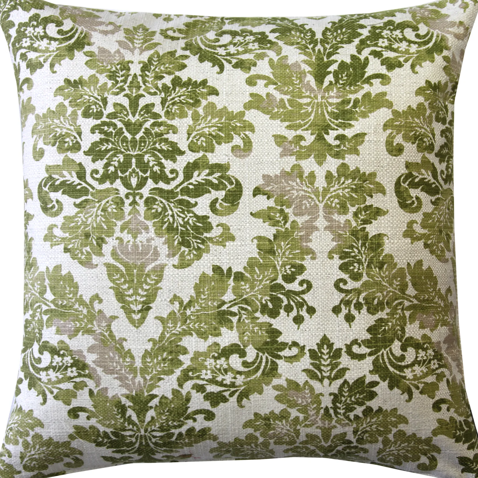 Calliope Green Damask Pattern Throw Pillow 20x20