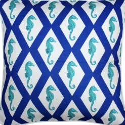 Capri Blue Argyle Seahorse Throw Pillow 20x20