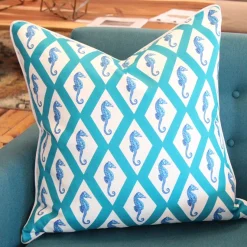 Capri Turquoise Argyle Seahorse Throw Pillow 26x26