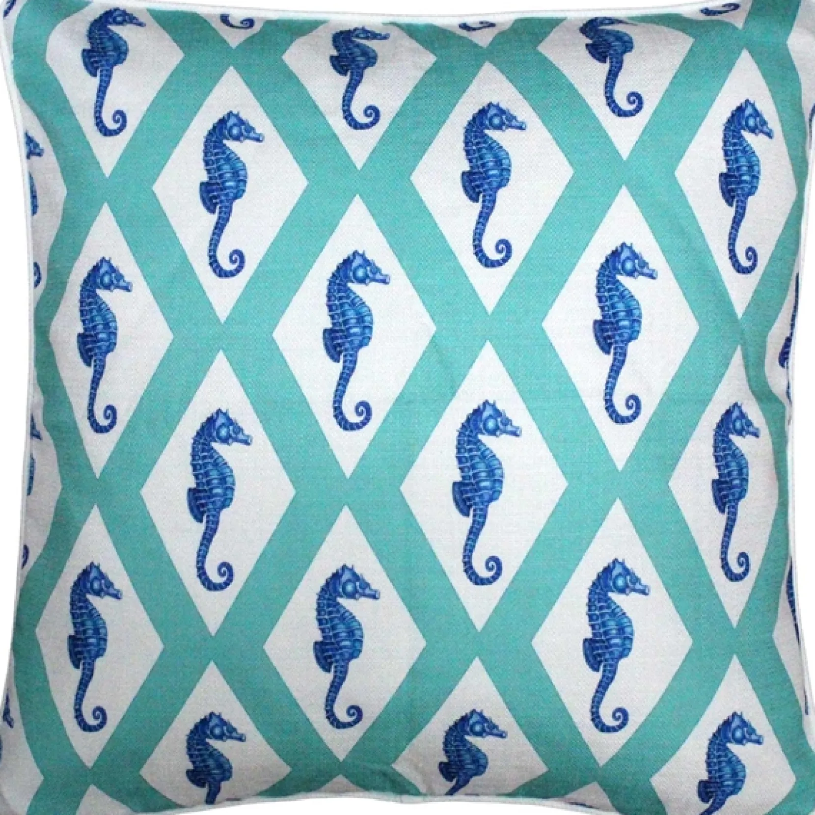 Capri Turquoise Argyle Seahorse Throw Pillow 20x20