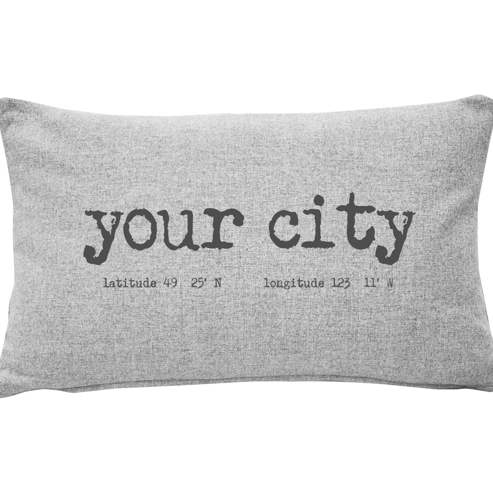 Custom City Coordinates Gray Felt Pillow 12x19