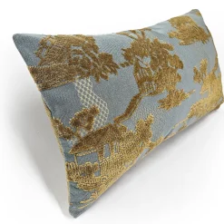 Dalian Gold and Teal Woven Velvet Throw Pillow 12x24