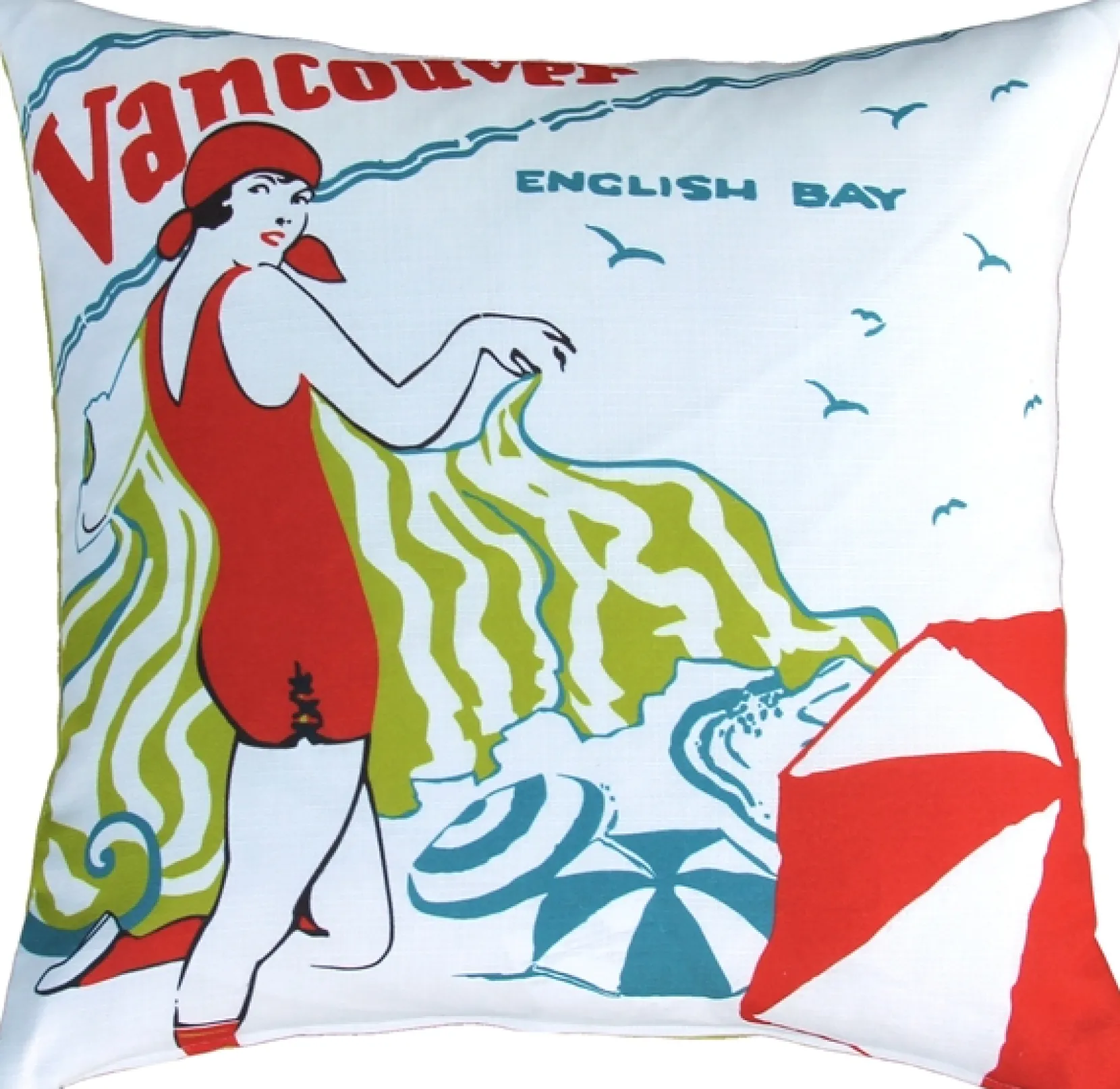 English Bay Bather Outdoor Throw Pillow