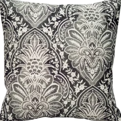 Leone Damask Dark Gray Throw Pillow 21x21
