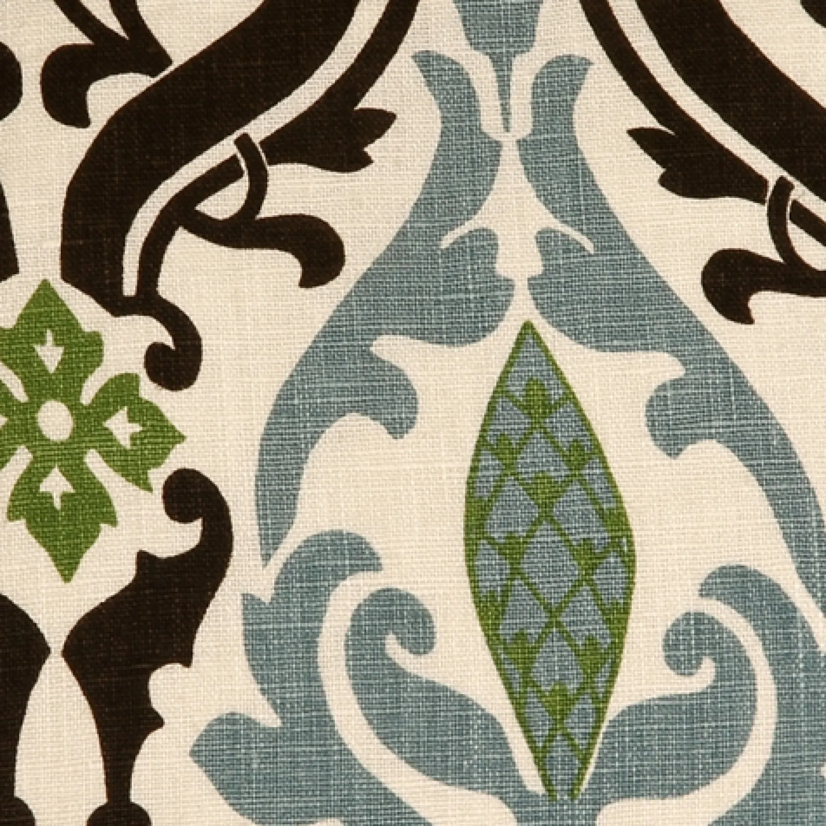 Linen Damask Print Blue Brown 12x19 Throw Pillow
