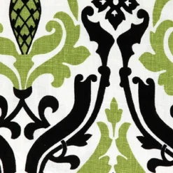Linen Damask Print Green Black 16x16 Throw Pillow