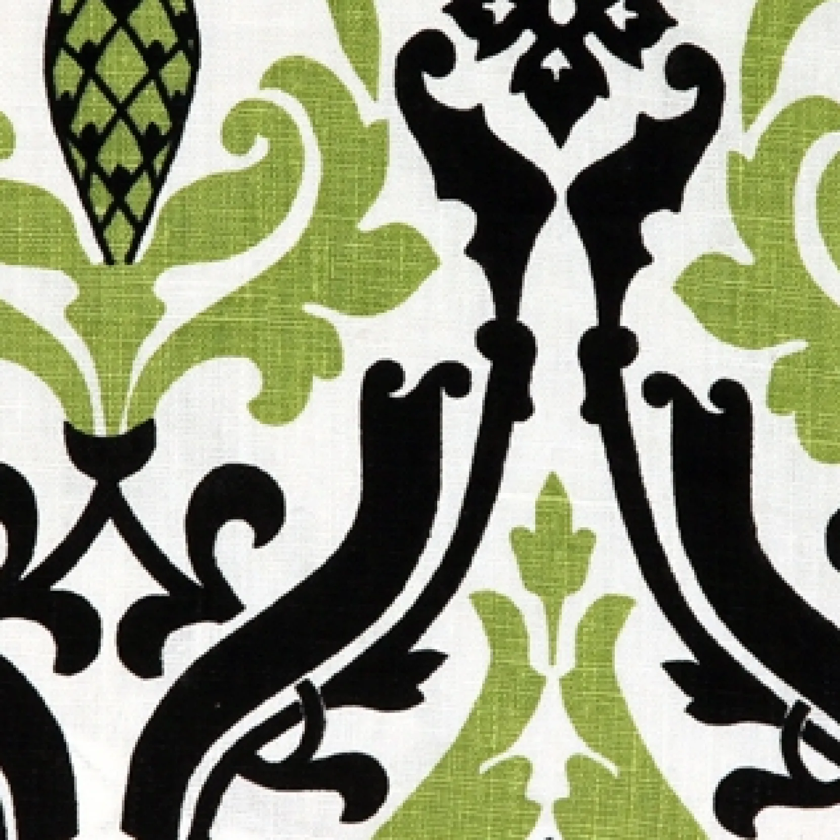 Linen Damask Print Green Black 16x16 Throw Pillow