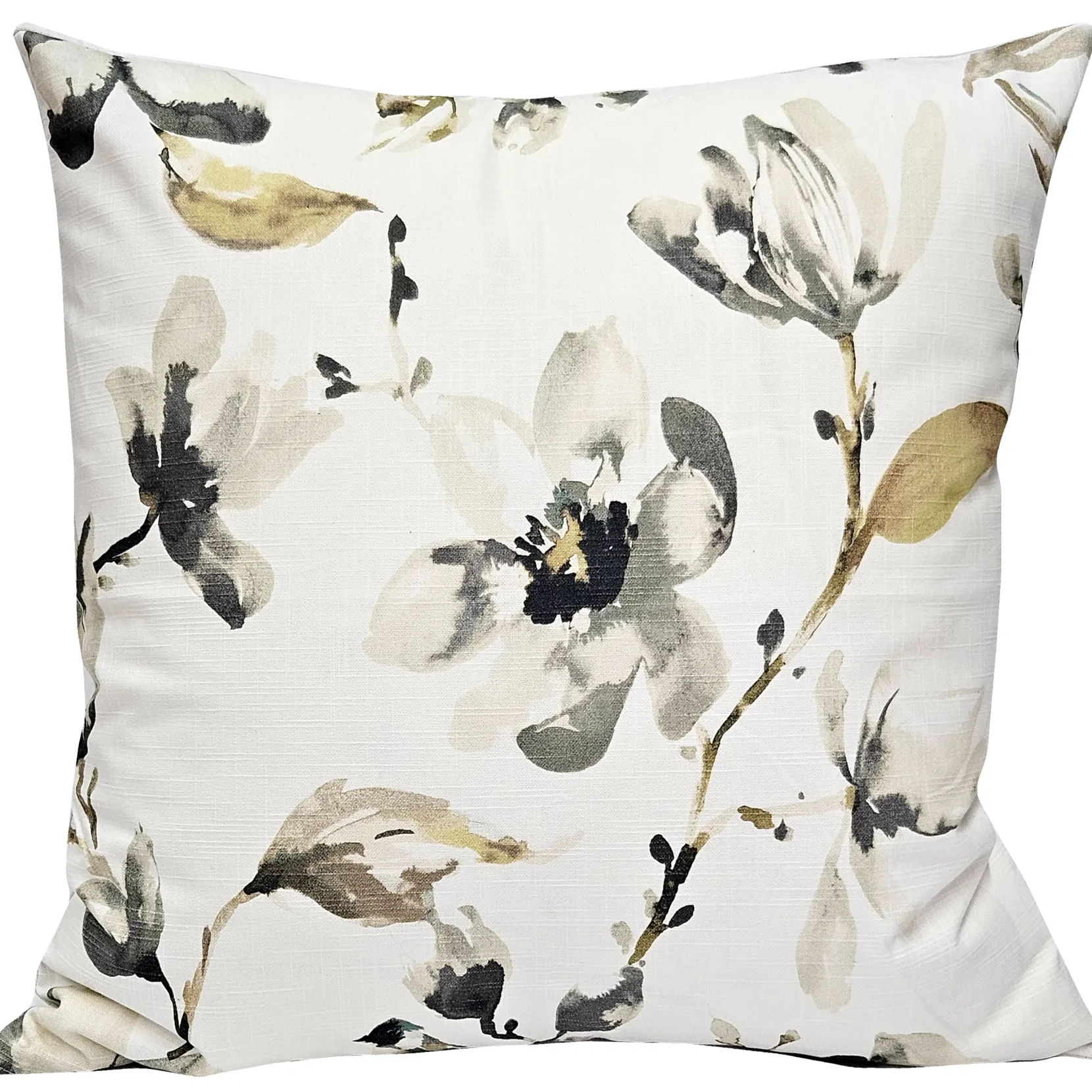 Magnolia Watercolor Gray Taupe Neutral Pillow 22x22