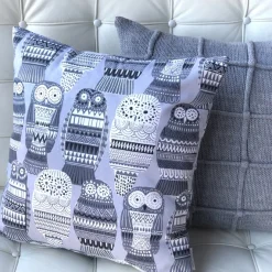 Midnight Owl Cotton Print Throw Pillow 17x17