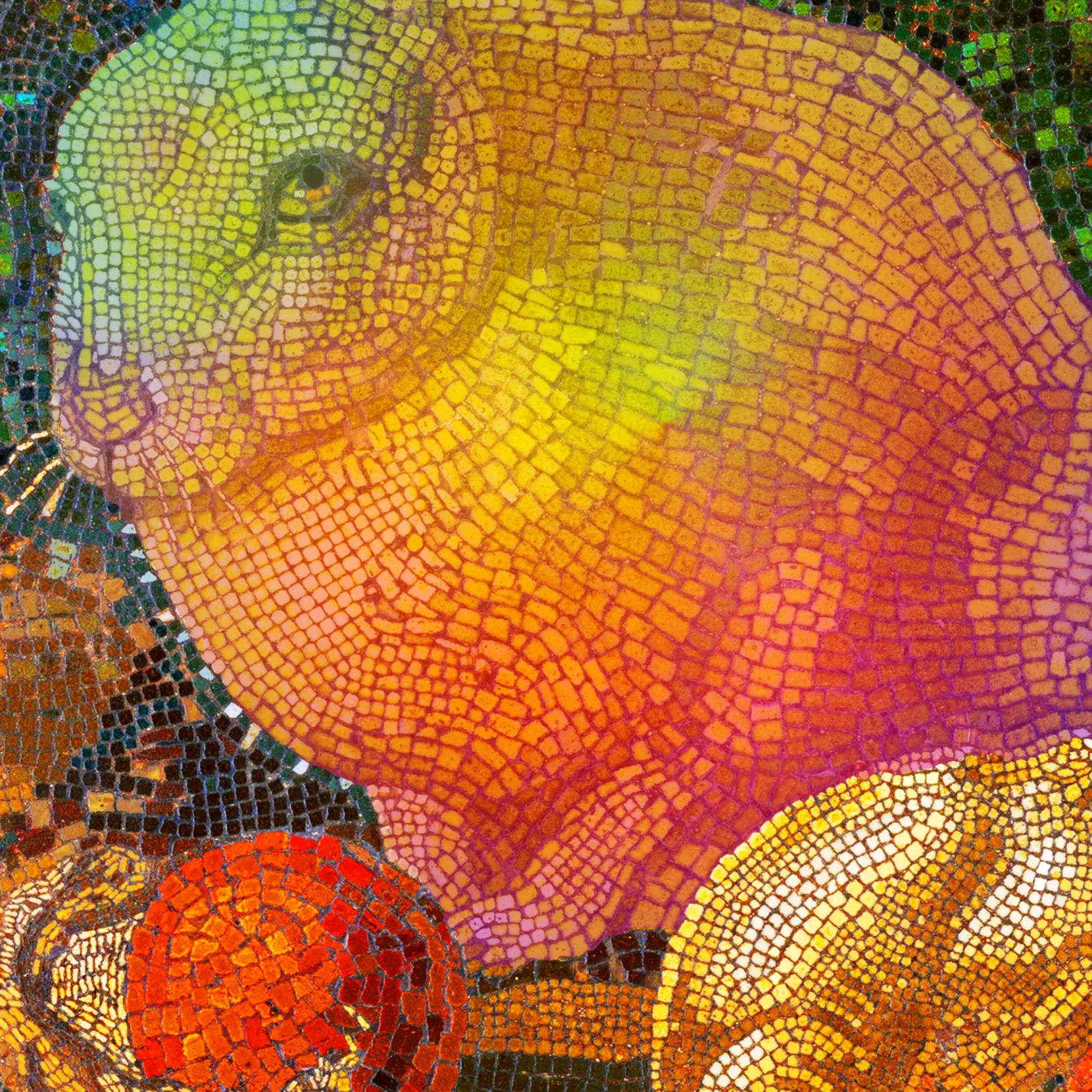 Mosaic Rabbit with Mushroom Throw Pillow