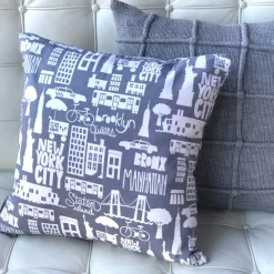 New York City Cotton Print Throw Pillow 17x17