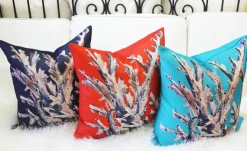 Ocean Reef Coral on Turquoise Throw Pillow 20x20