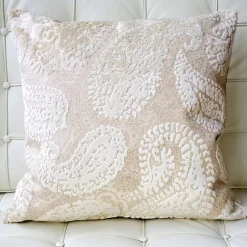 Rochelle Vanilla Paisley Velvet Pillow 20x20