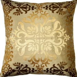 Sumatra Gold Wreath Embroidered Silk Decorative Throw Pillow 21x21
