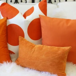 Tuscany Linen Orange Circles Throw Pillow 22x22
