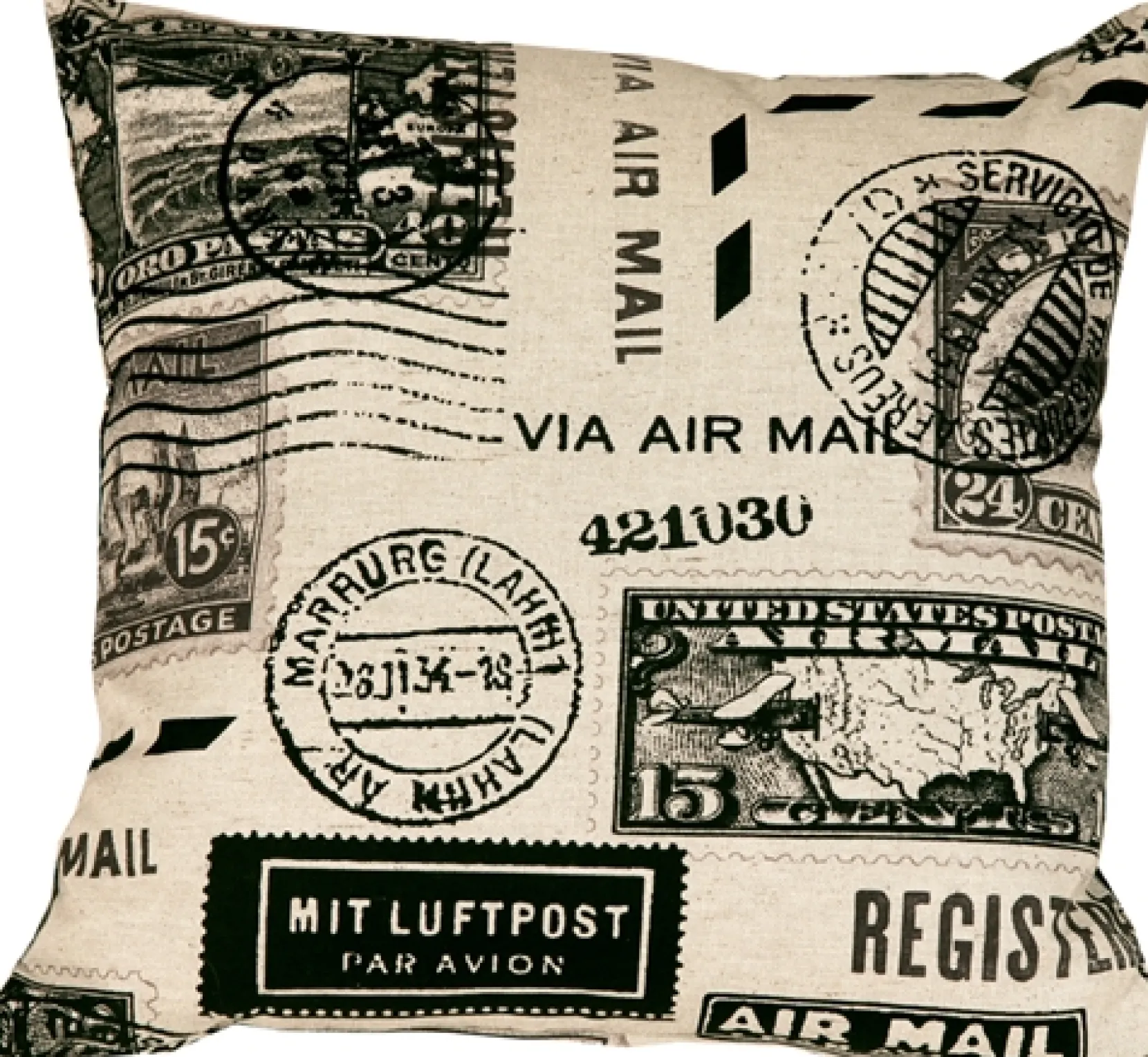 Vintage Postage Stamp Gray 18x18 Throw Pillow