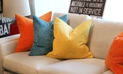 Wide Wale Corduroy 22x22 Yellow Throw Pillow